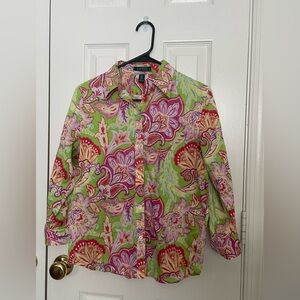 Lauren by Ralph Lauren 
3/4 sleeve Button- Down Shirt